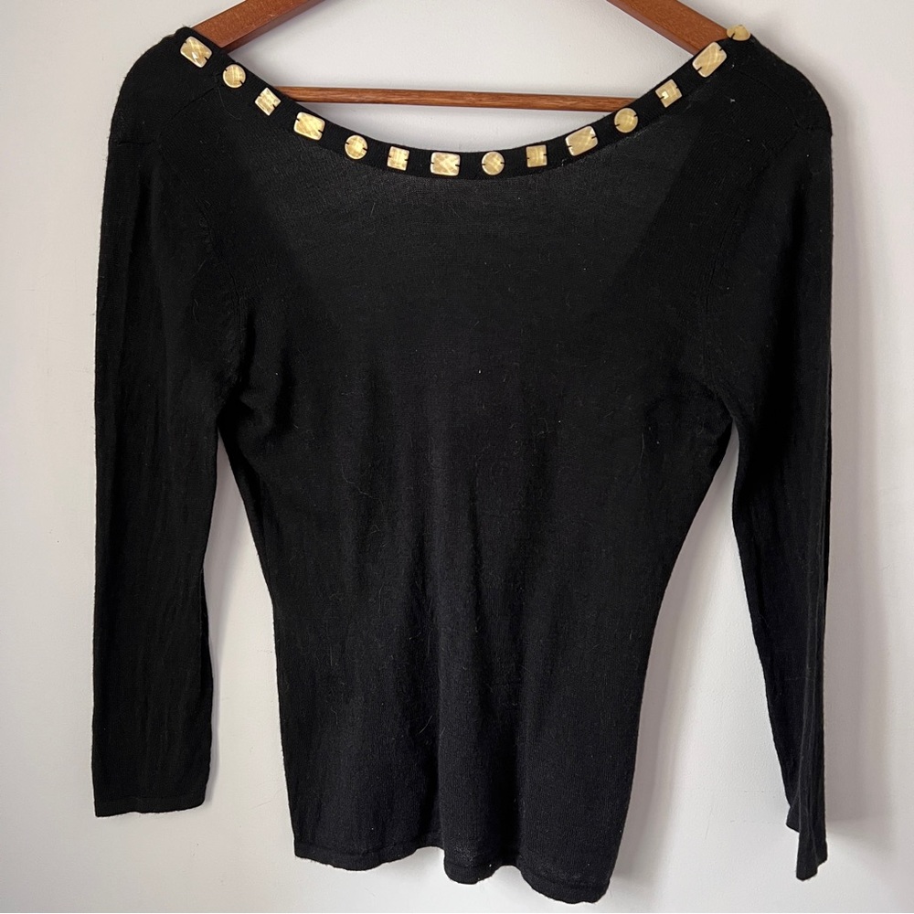 Gabriella Top Delicate Knit Low Back Beaded Detail Womens Size Medium